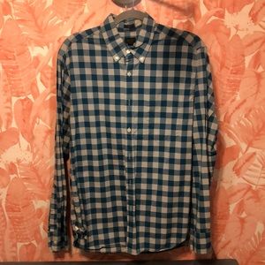 JCREW Gingham Teal M Slim